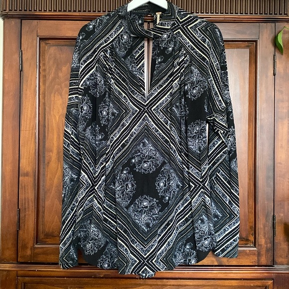 Free People Walking on a Dream printed tunic Bohemian Chic geometric floral long - Picture 3 of 16